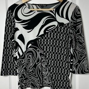 Jessica Max Vintage Made in USA Black and White Multi-Patterned Patchwork Top